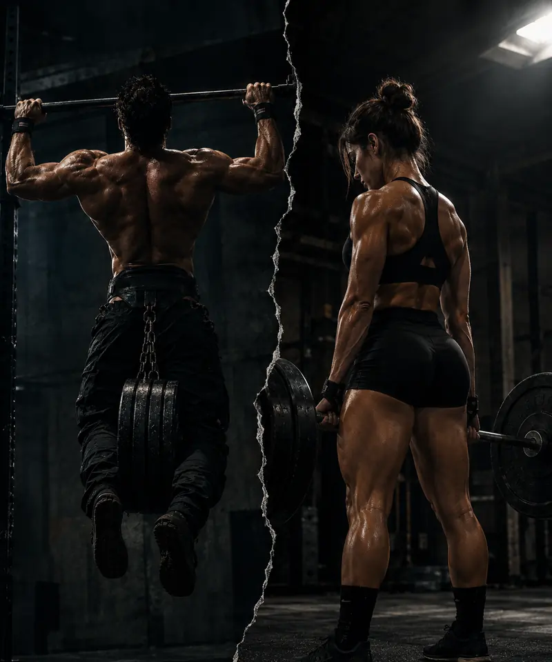 Homem e mulher treinando em uma academia